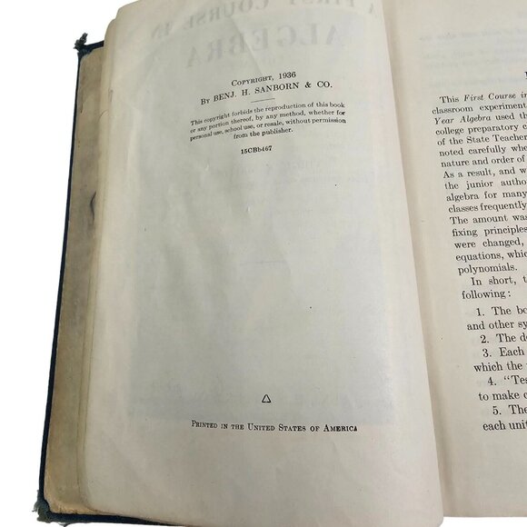 Vintage Algebra Book 1936 School Book Stone Mallory Benj Sanborn Math Hard Cover - Picture 7 of 14